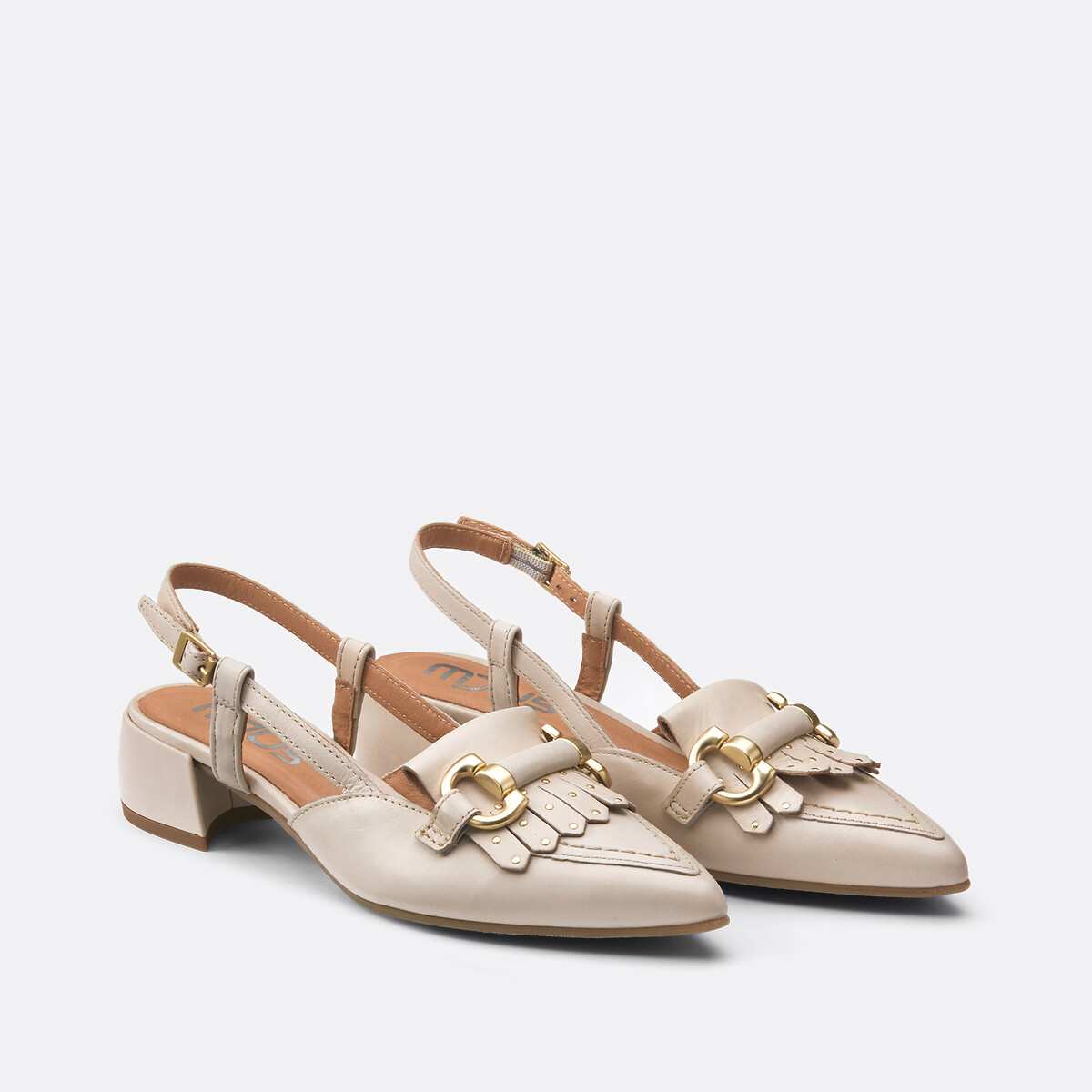 Mjus Leather Pointed Slingback Ballet Pumps Women's Beige Size 39