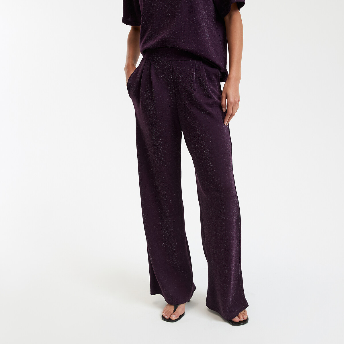 Pantalon pailleté, large, taille haute