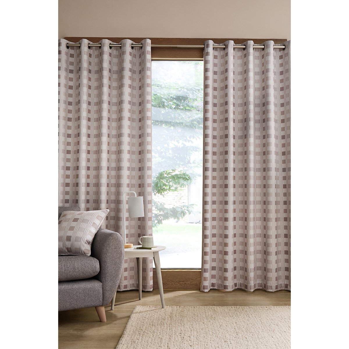 Catherine Lansfield Natural Wilson Check Blackout Thermal Curtain Size W229 X D229cm