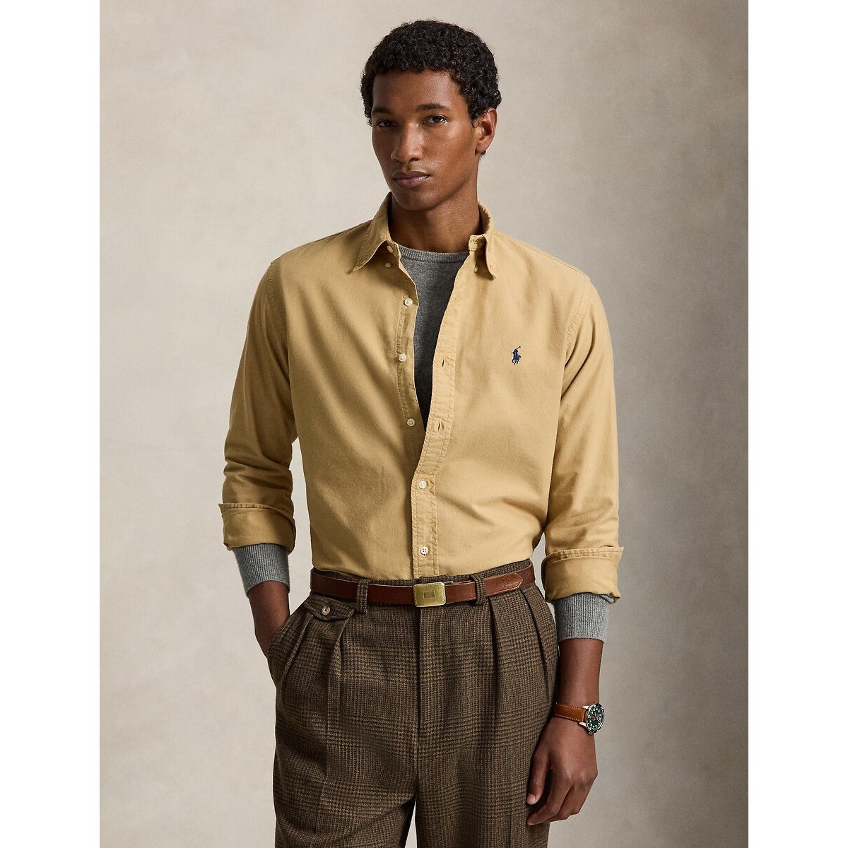 Polo Ralph Lauren Camisa Oxford, corte entallado, teñido en pieza.