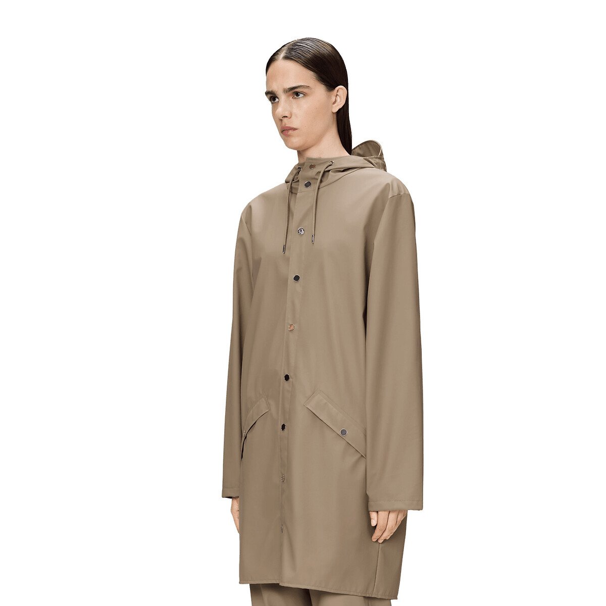 Rains Unisex Waterproof Hooded Jacket, Mid-Length Women's Beige Large