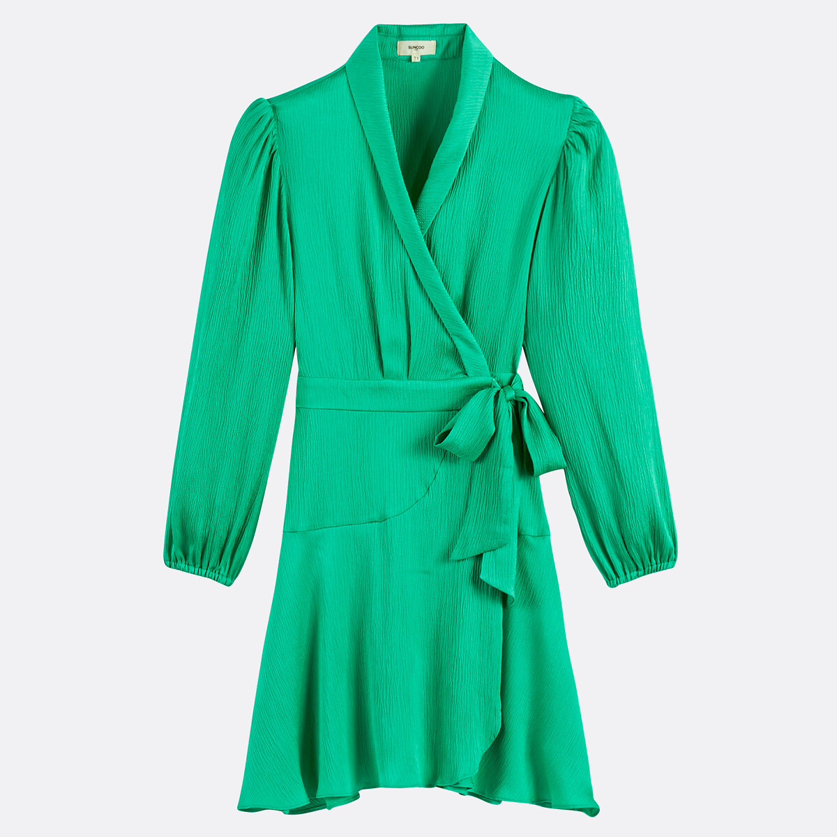 Vestido transpassado curto, mangas compridas, CLUN, Suncoo