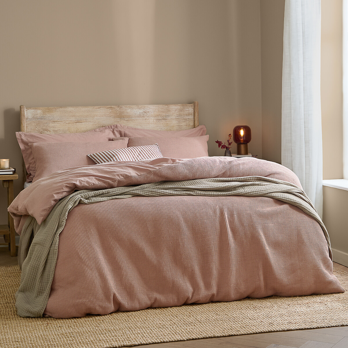 Yard Hebden Relaxed Waffle 100% Cotton Duvet Cover And Pillowcase Set Unisex Terracotta Double (200X200cm)