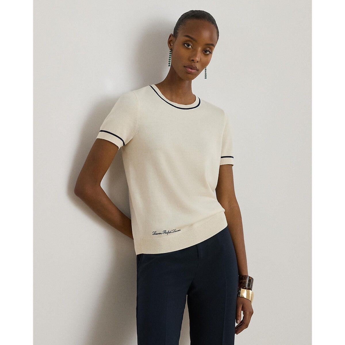 Lauren Ralph Lauren Fine Knit Crew Neck Jumper Women's Ecru Extra Small