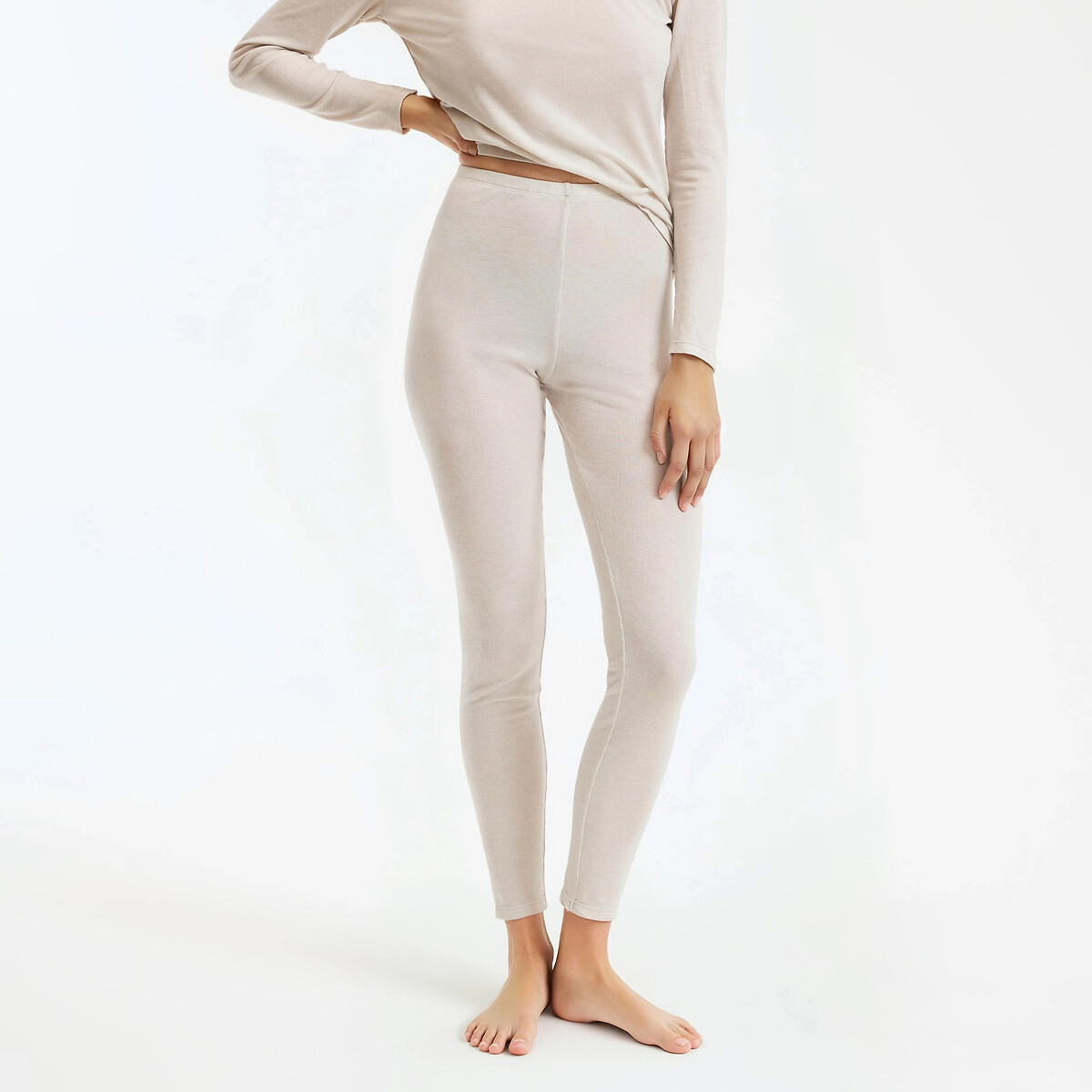 La Redoute Collections Leggings In Fine Warm Thermal Mesh Women's Ecru Marl Xxl