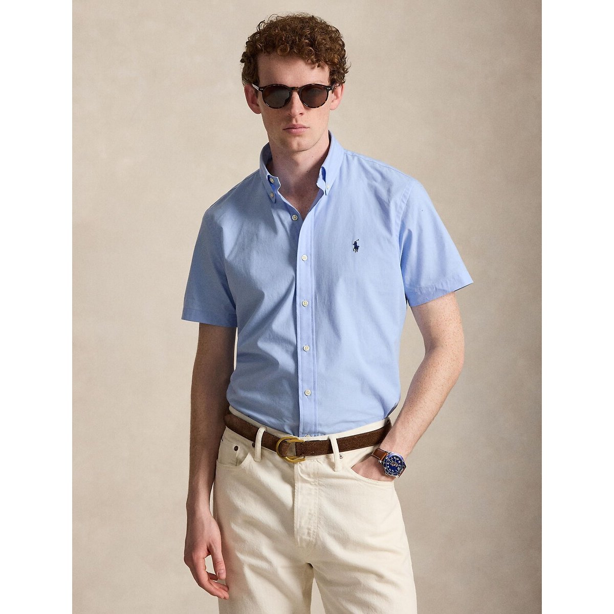 Polo Ralph Lauren Fitted Short Sleeve Shirt In Poplin Men's Blue Medium