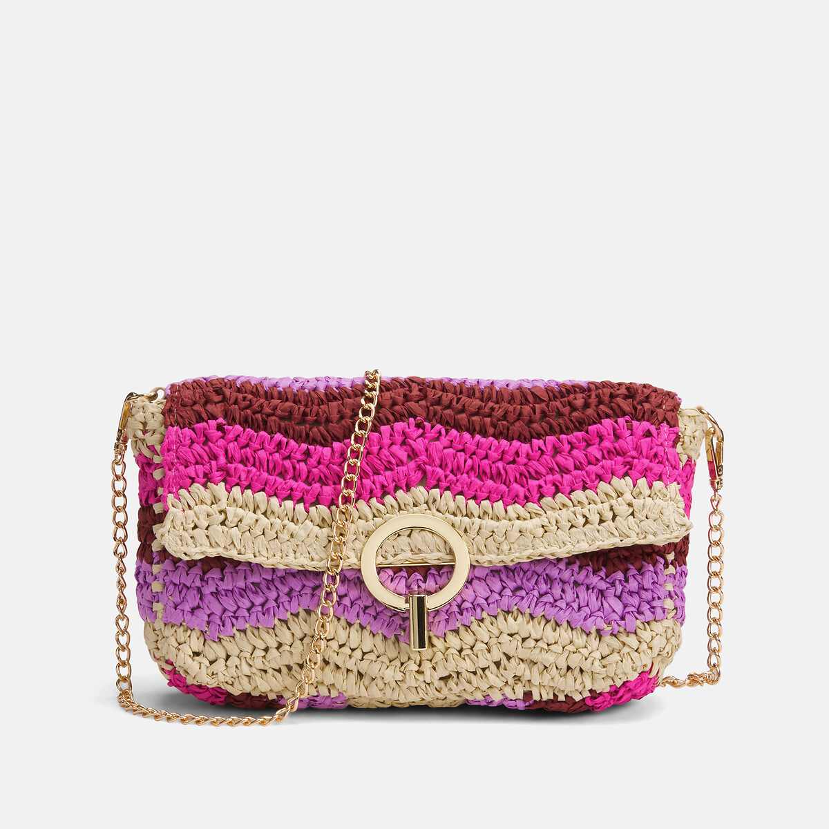 Pieces Gamna Straw Small Shoulder Bag Women's Fuchsia Pink