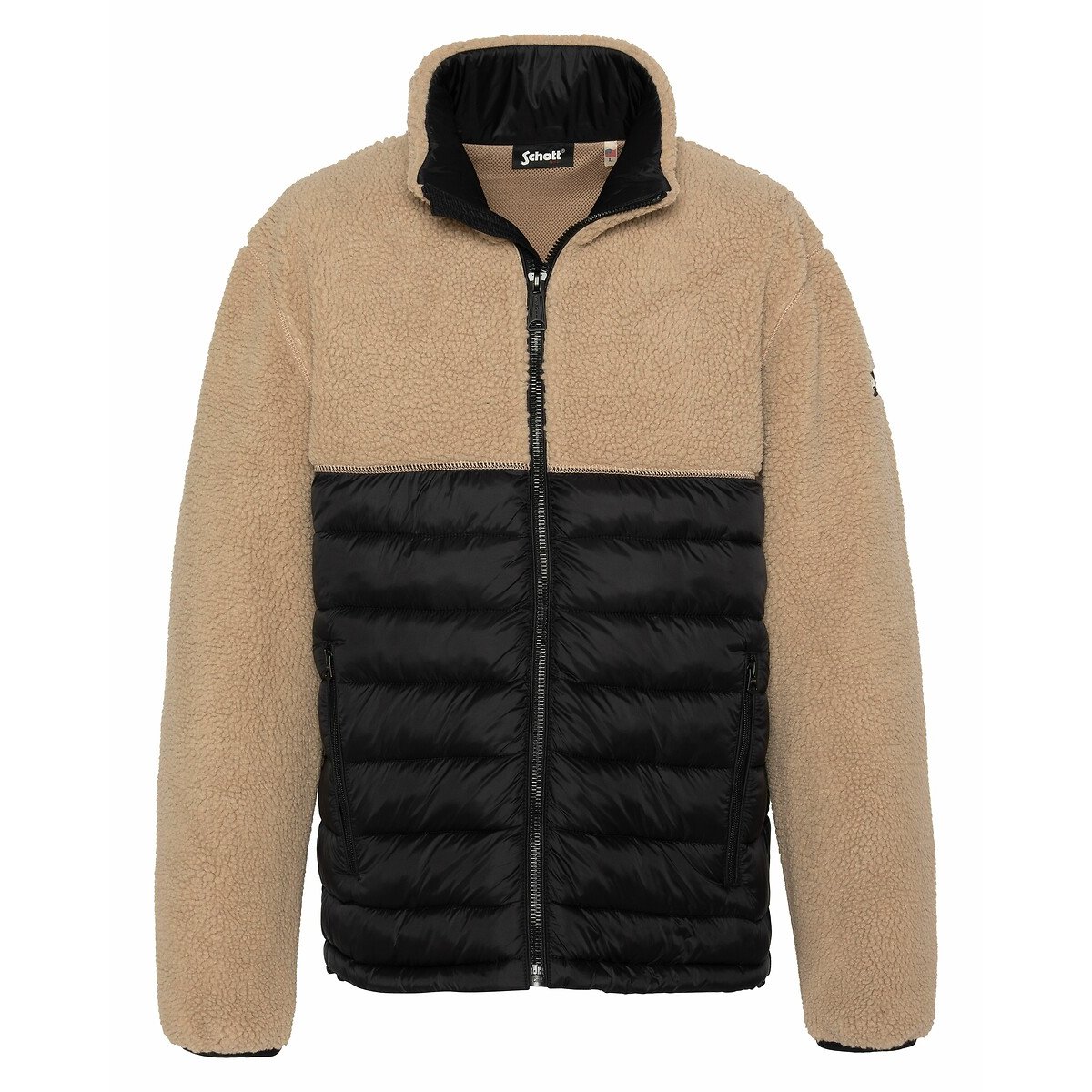 Schott Brighton1 Hybrid Sherpa Padded Jacket Men's Black+Beige Small