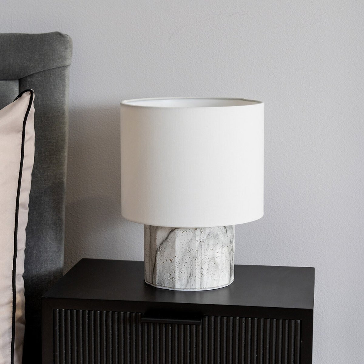 So'home Unisex White Marble Effect Table Lamp With Linen Lamp Shade