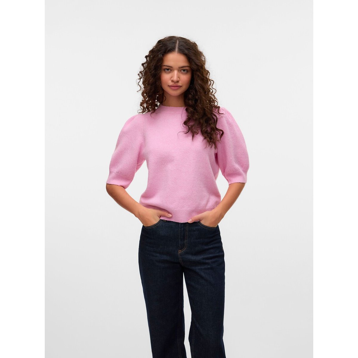 Vero Moda Crew Neck Jumper With 3/4 Length Sleeves Women's Pink Small