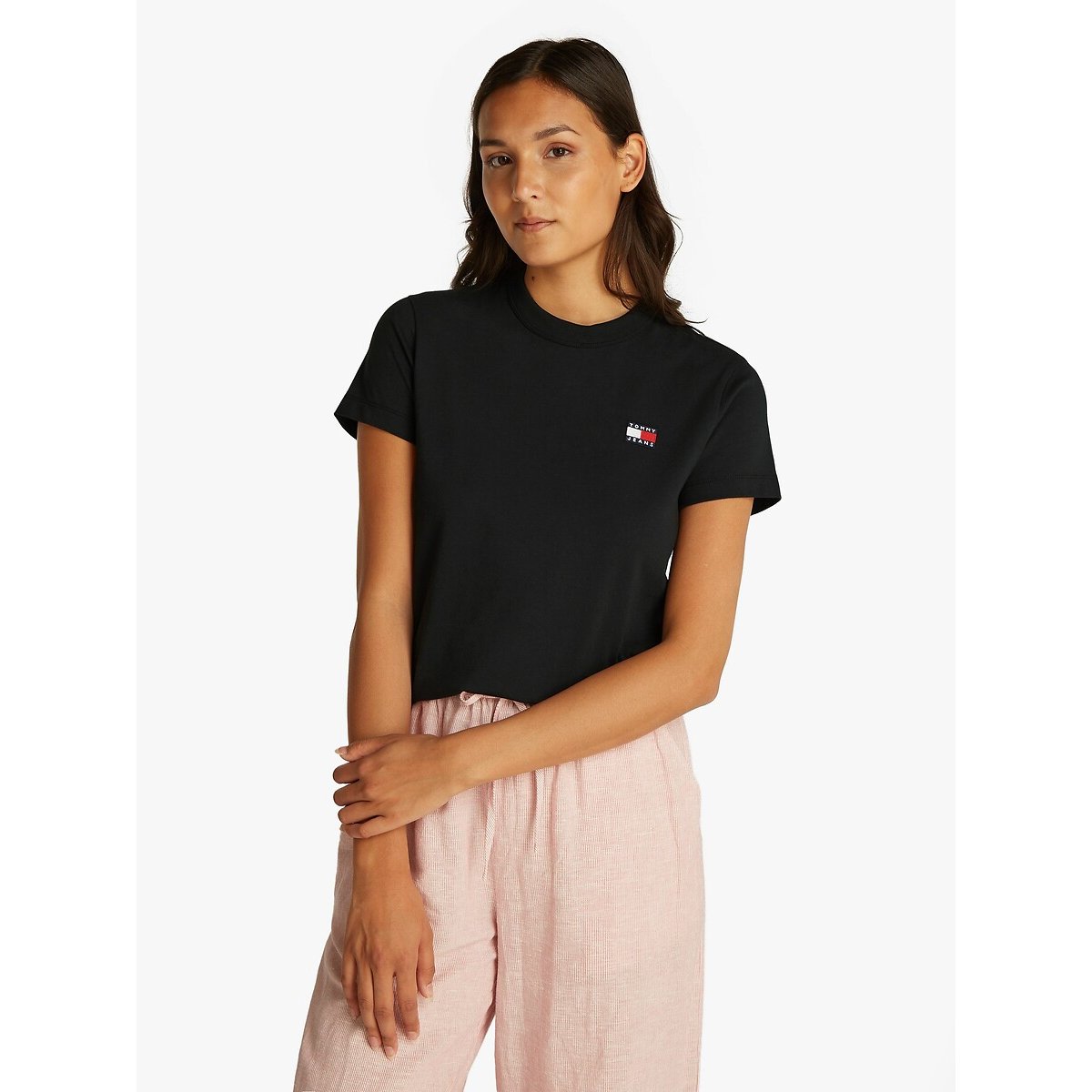 Tommy Jeans Women's Black Crew Neck T-Shirt With Short Sleeves Medium