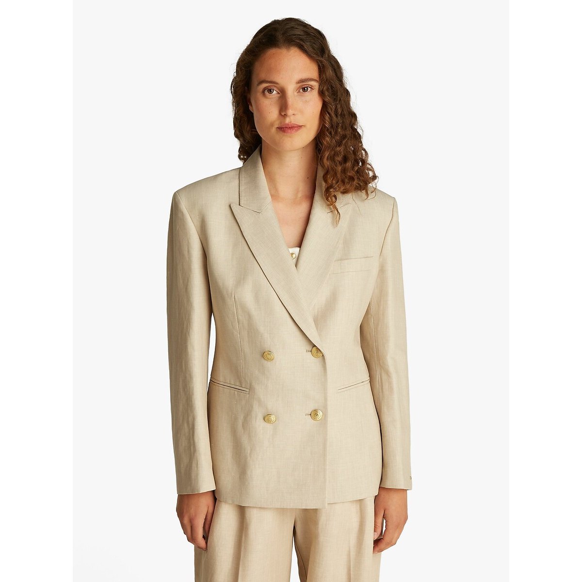 Tommy Hilfiger Double-Breasted Blazer Women's Beige Size 10