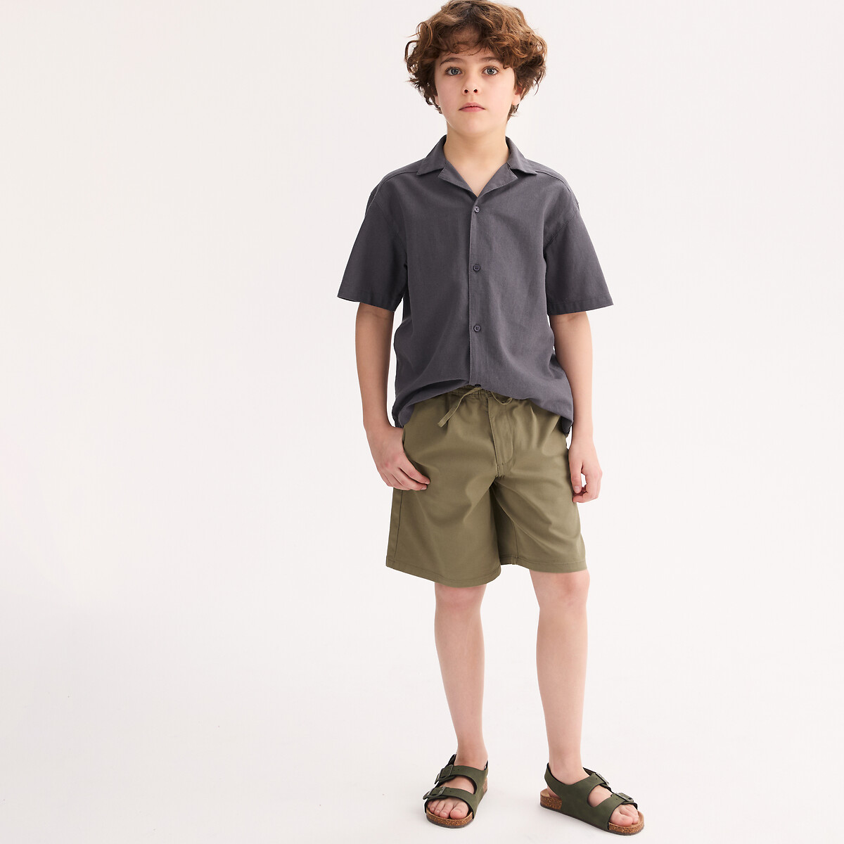 La Redoute Collections Cotton/Linen Shirt With Short Sleeves Charcoal Grey 6Y (114Cm)