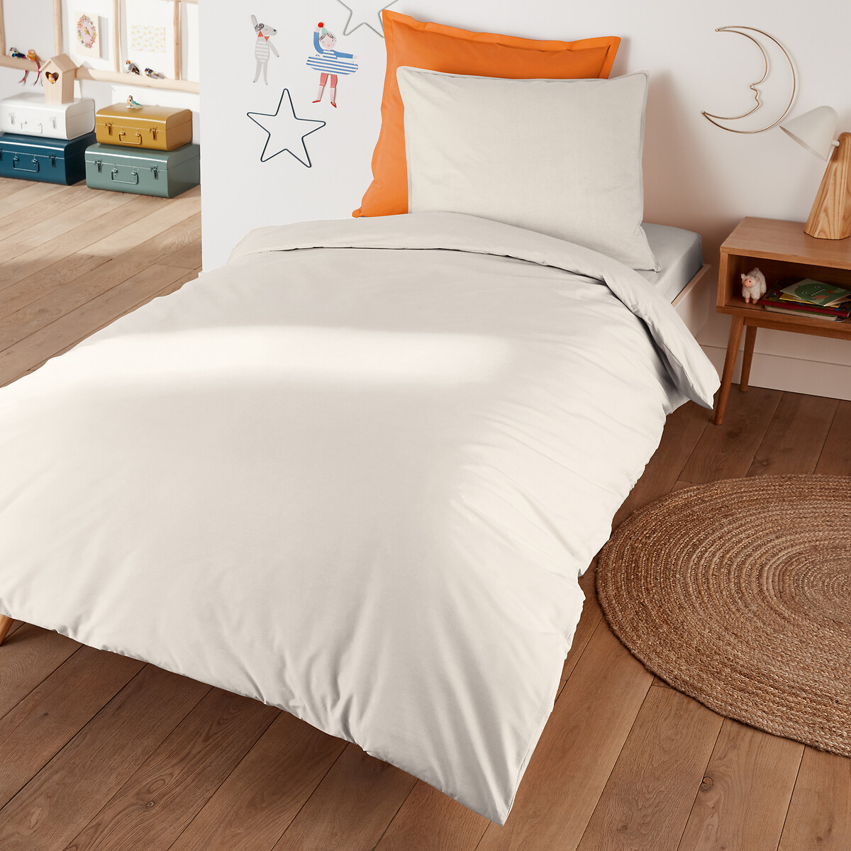 La Redoute Interieurs Scenario ' Cotton Percale 200 Thread Count Duvet Cover Unisex Ecru Double (200X200cm) Kids