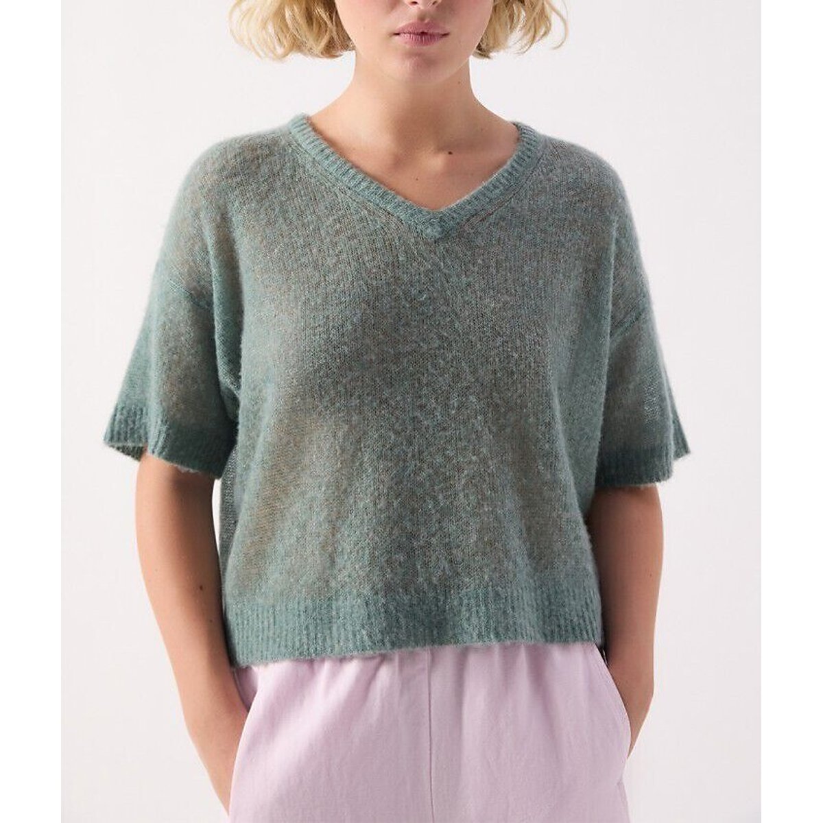 American Vintage Bodyrow Short Sleeve V-Neck Jumper Women's Green Extra Small