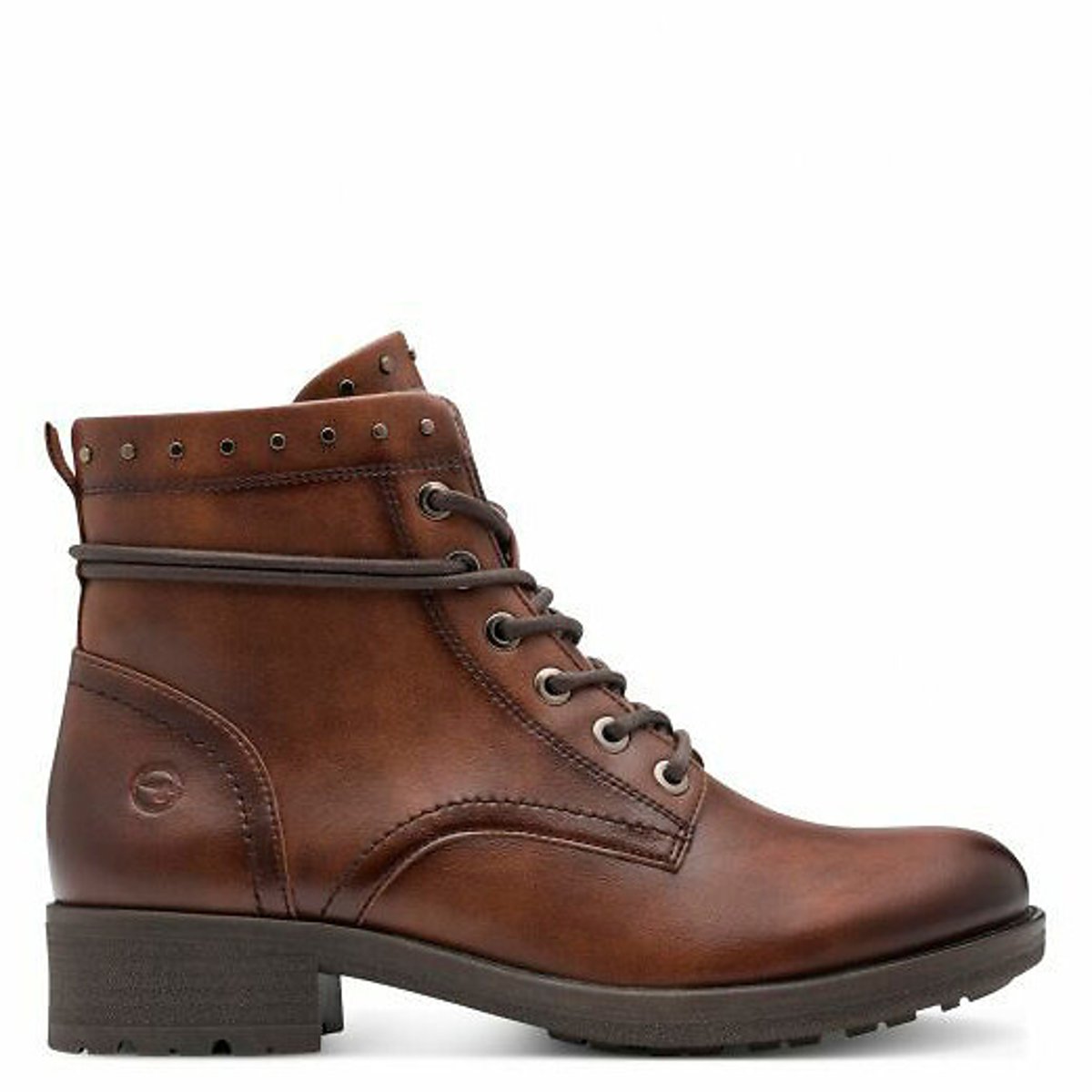Tamaris Veterlaarsjes , blokhak, veterboots bezet met studs op de schachtrand