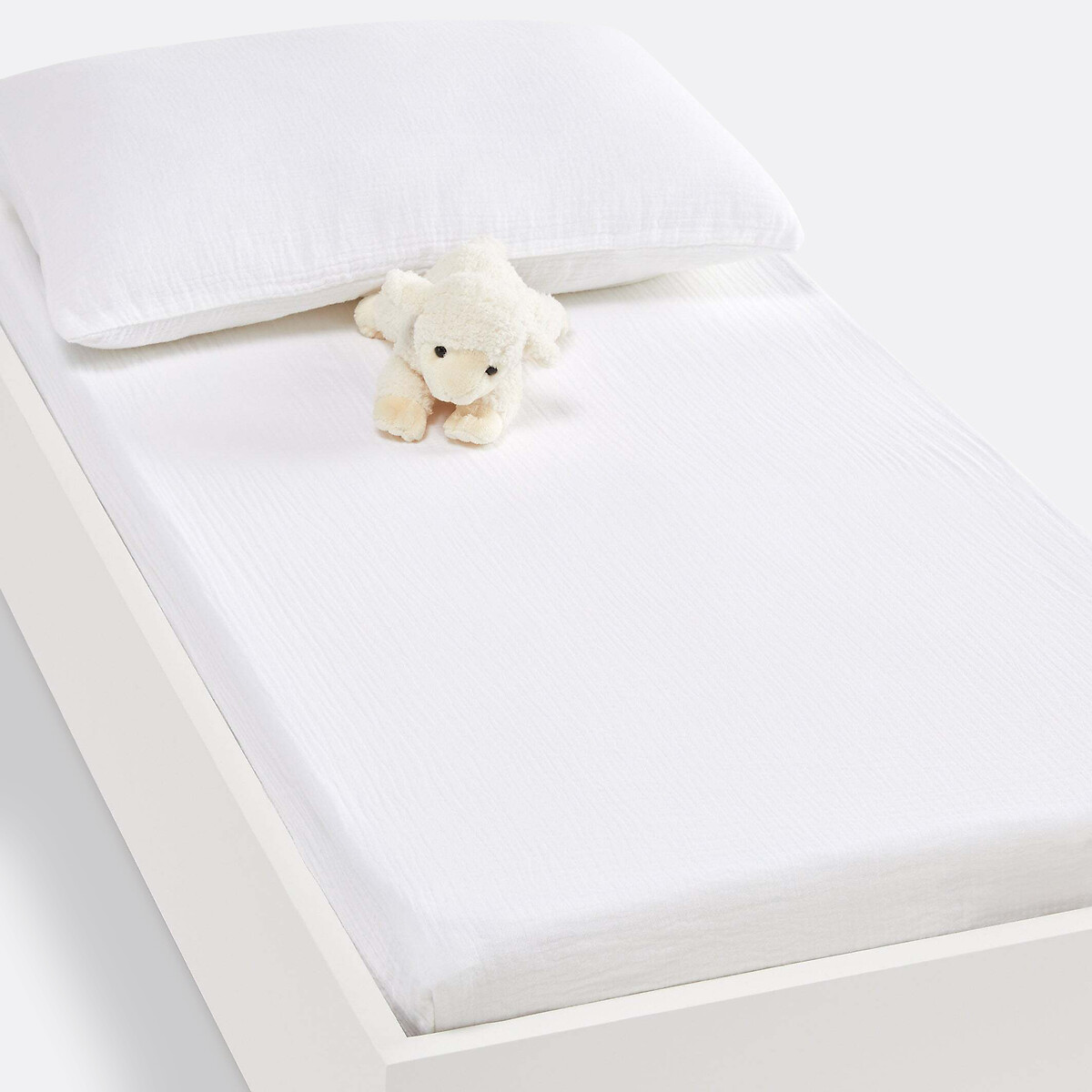 La Redoute Interieurs Fitted Sheet For Cot In Plain Cotton Muslin, Kumla White Medium Infant