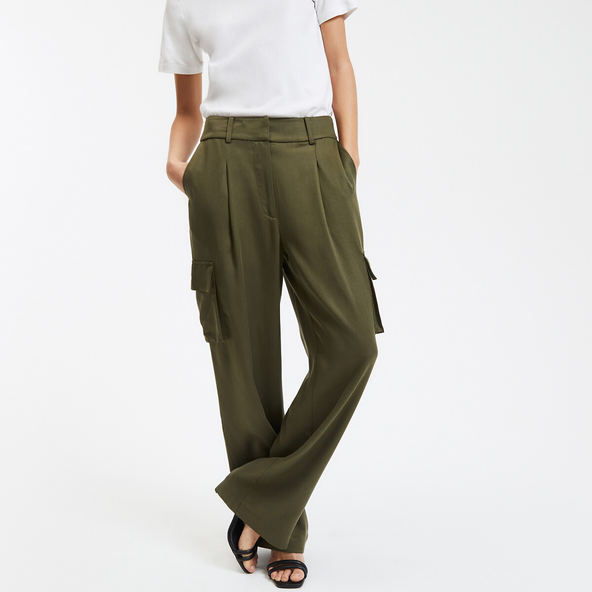 Pantalón cargo recto Lyocell Mujer Talla 48. Color Verde