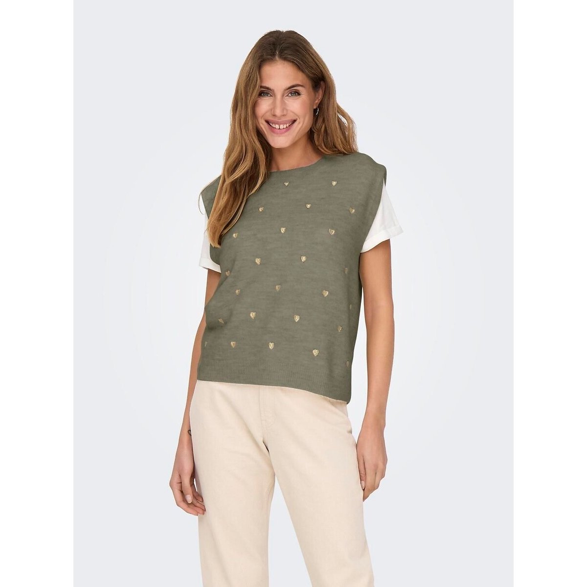 Only Short Sleeve Crew Neck Jumper Women's Khaki Green Extra Small