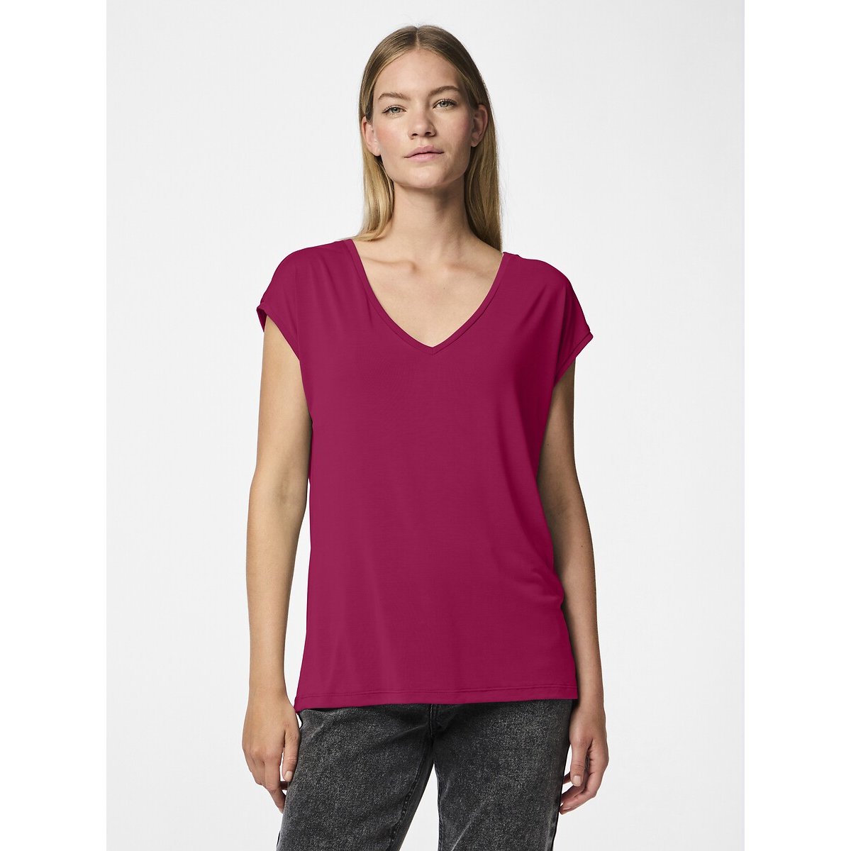 Pieces Women's Cerise V-Neck T-Shirt Extra Small
