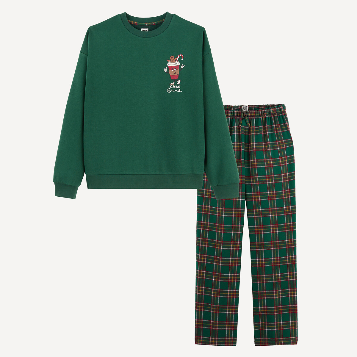 La Redoute Collections Pijama con sudadera de felpa y estampado de taza y pantalones de franela a cuadros.