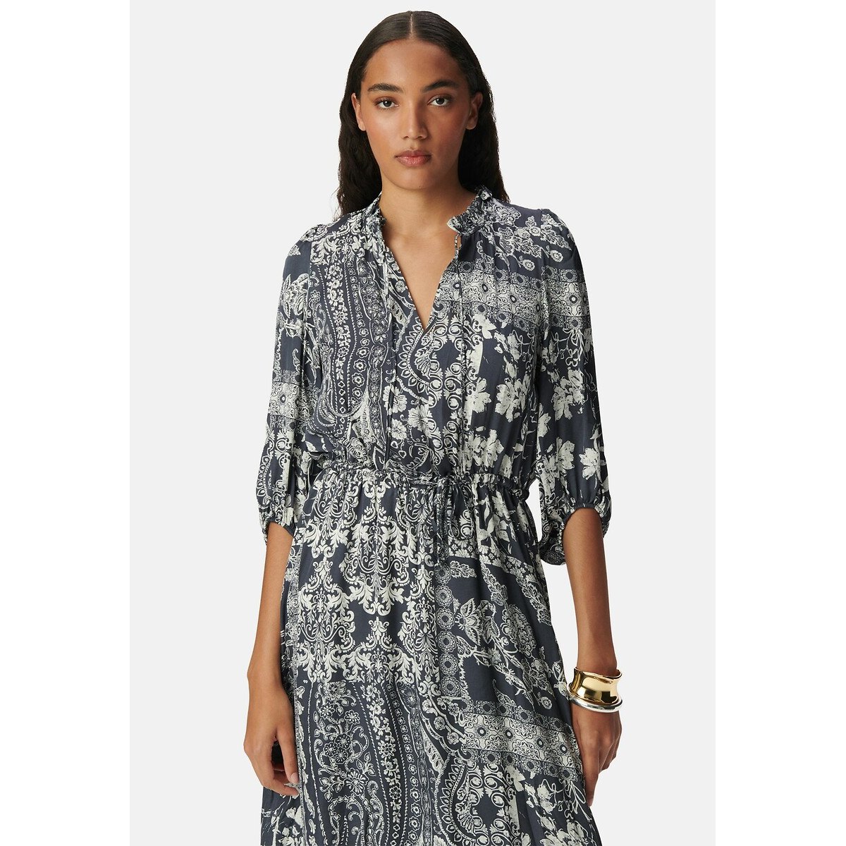 Ikks Printed Flared Midi Dress With Elbow-Length Sleeves Women's Blue Print Medium