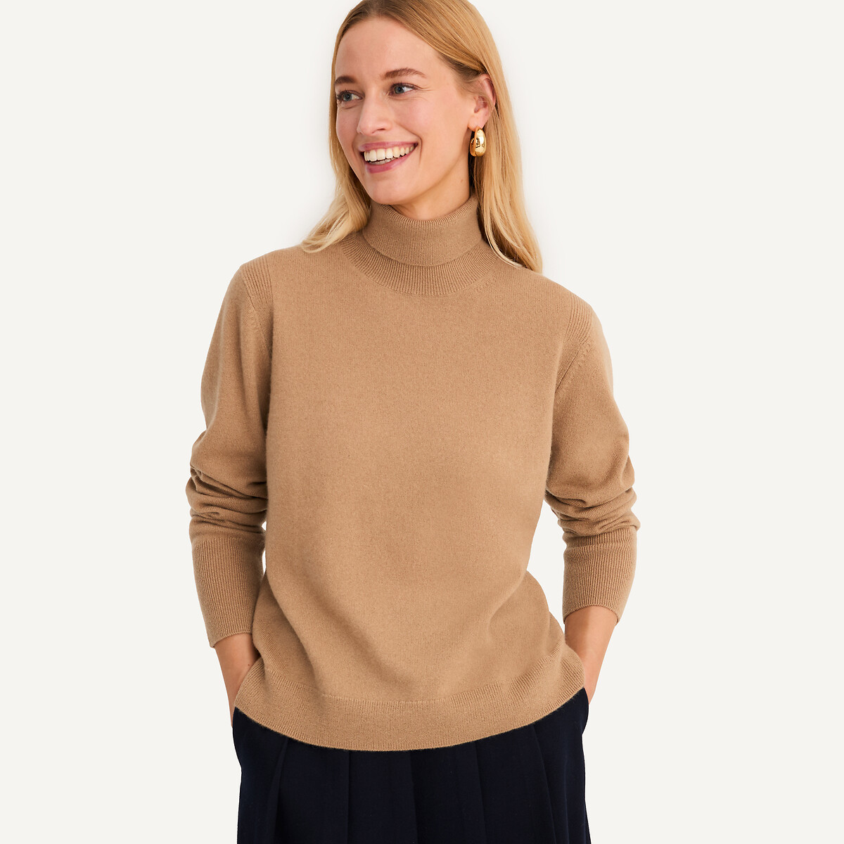 Anne Weyburn Cashmere Turtleneck Jumper In Fine Knit Women's Camel Large