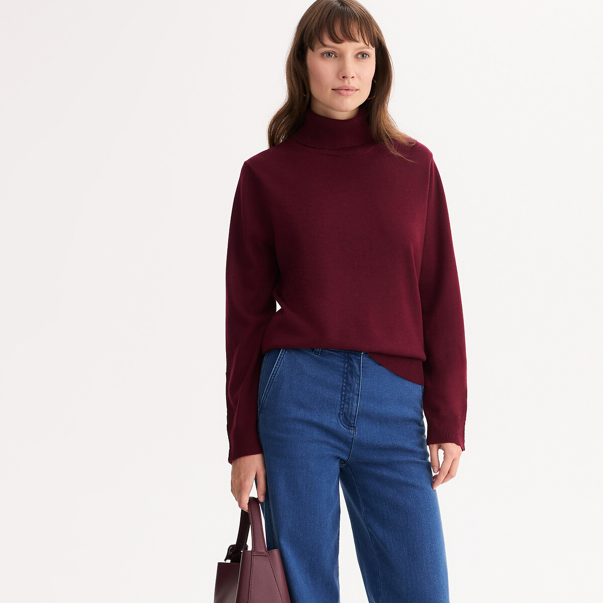 Anne Weyburn Wool Blend Turtleneck Jumper In Fine Knit Women's Plum Xxl