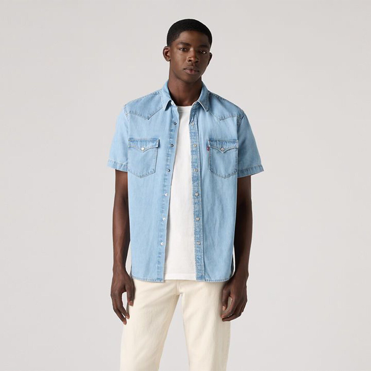 Levi's Denim Western Shirt With Short Sleeves Men's Light Blue Extra Large