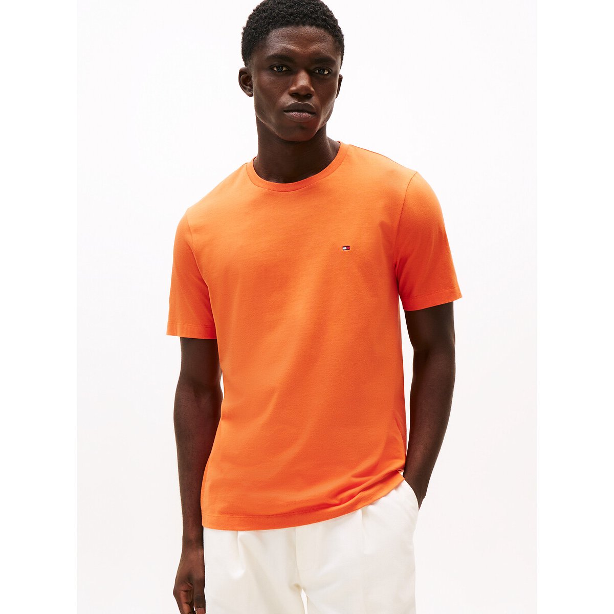 Tommy Hilfiger Men's Orange Thick T-Shirt, Regular Fit Large