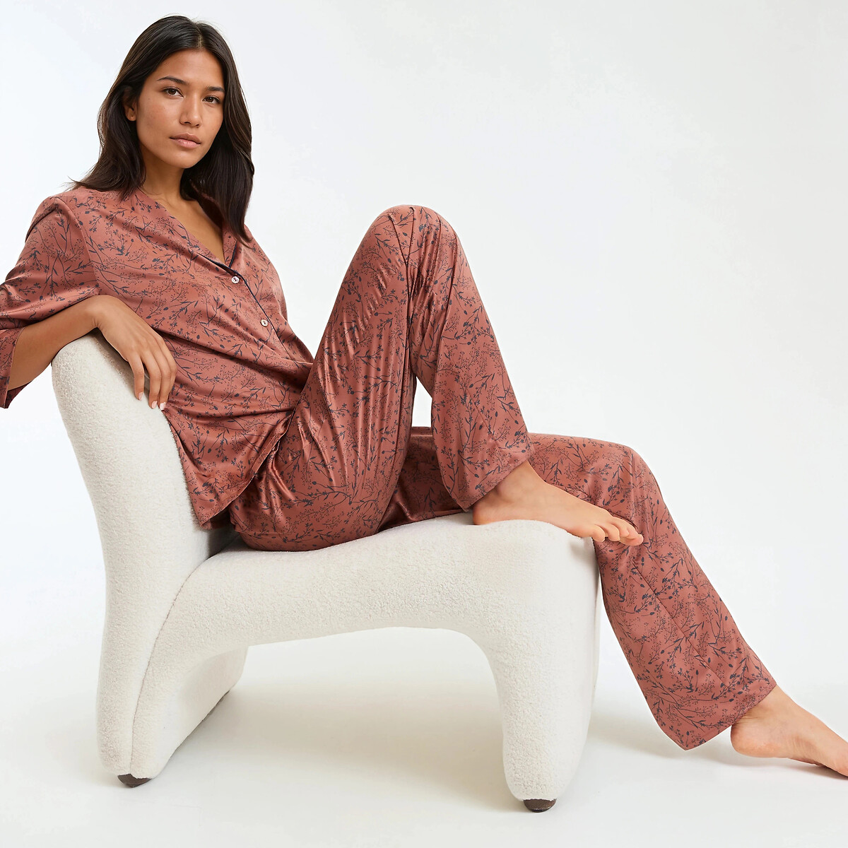 Anne Weyburn Satin Pyjamas Women's Printed Large