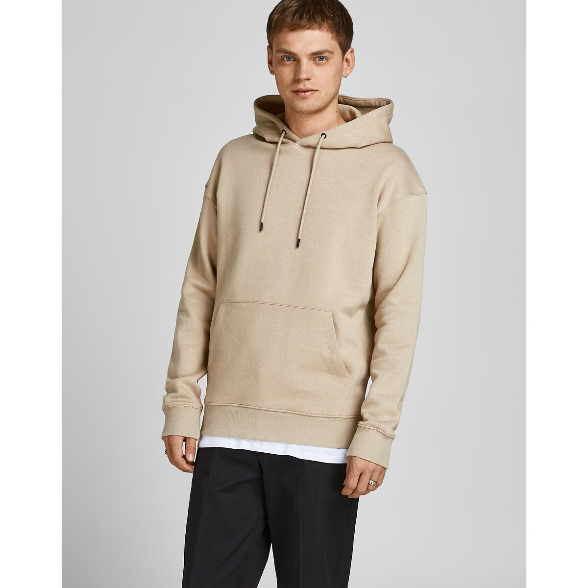 Jack & Jones Men's Beige Star Basic Hoodie In Organic Cotton Blend Medium