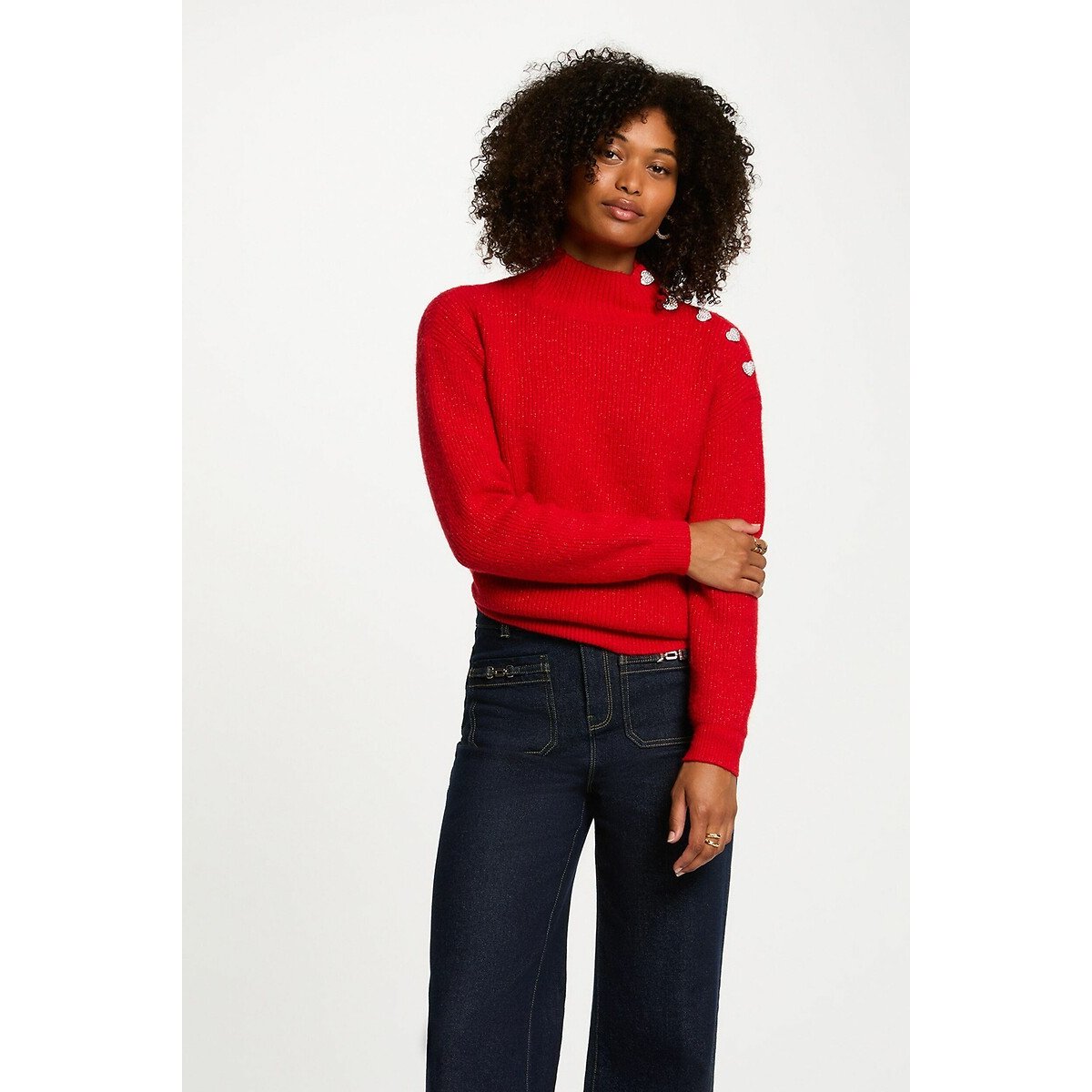 Morgan High Neck Jumper In Fine Knit Women's Pink Medium