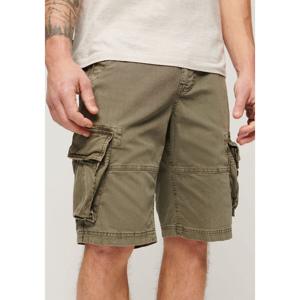 Superdry Men's Khaki Green Cotton Cargo Shorts W28