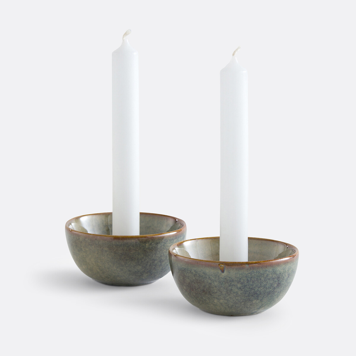 La Redoute Interieurs Set Of 2 Nelina Ceramic Candle Holders Unisex Oatmeal