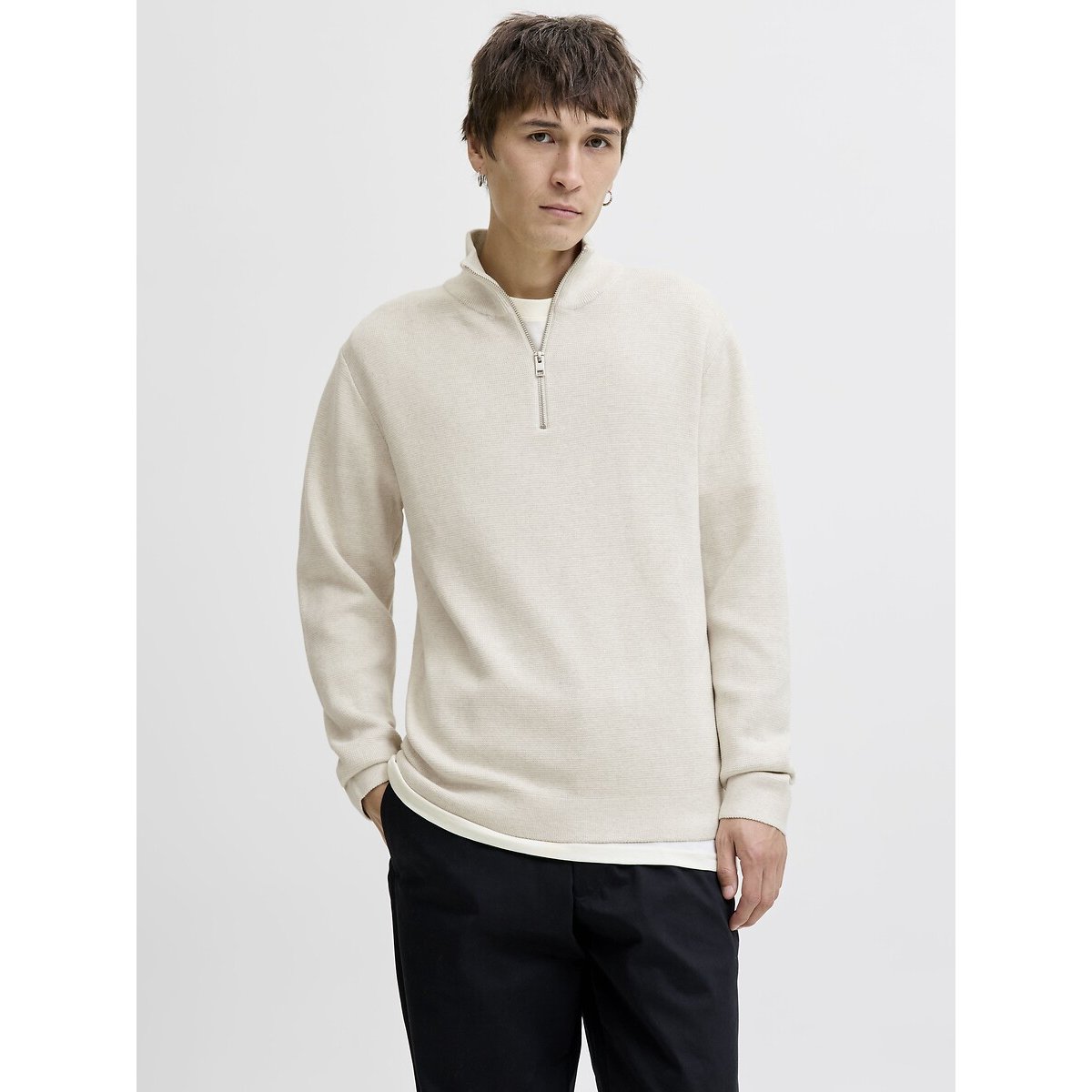Jack & Jones Loose Fit Half Zip Jumper Men's Ecru Small