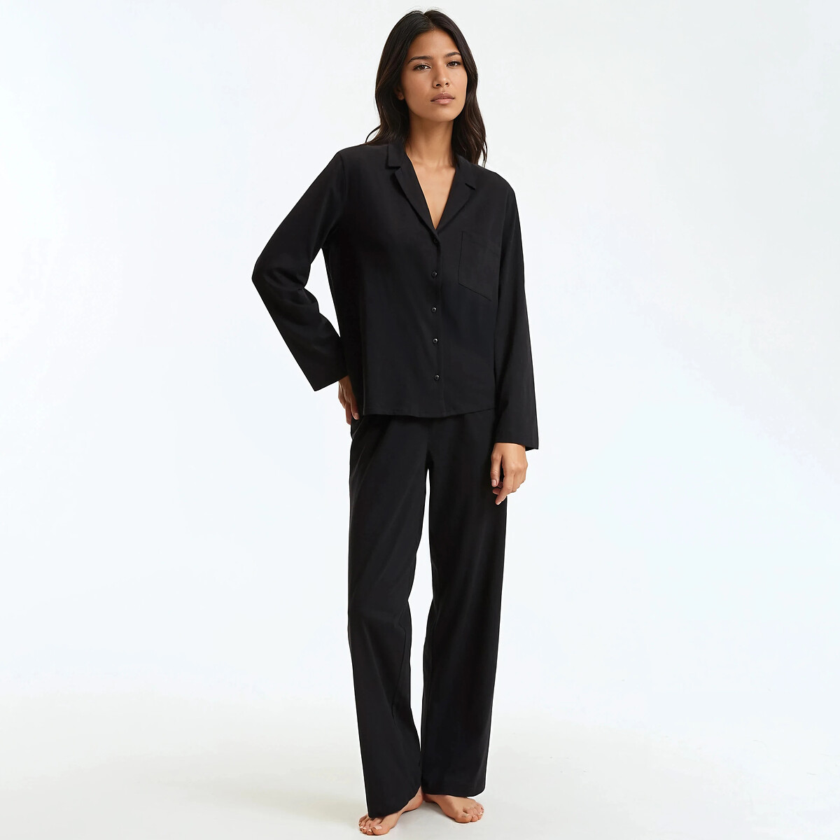 La Redoute Collections Cotton Jersey Pyjamas With Long Sleeves Women's Black Medium