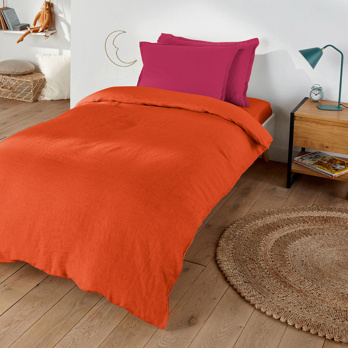La Redoute Interieurs Linot Plain 100% Washed Linen Duvet Cover Unisex Orange Double (200X200cm)