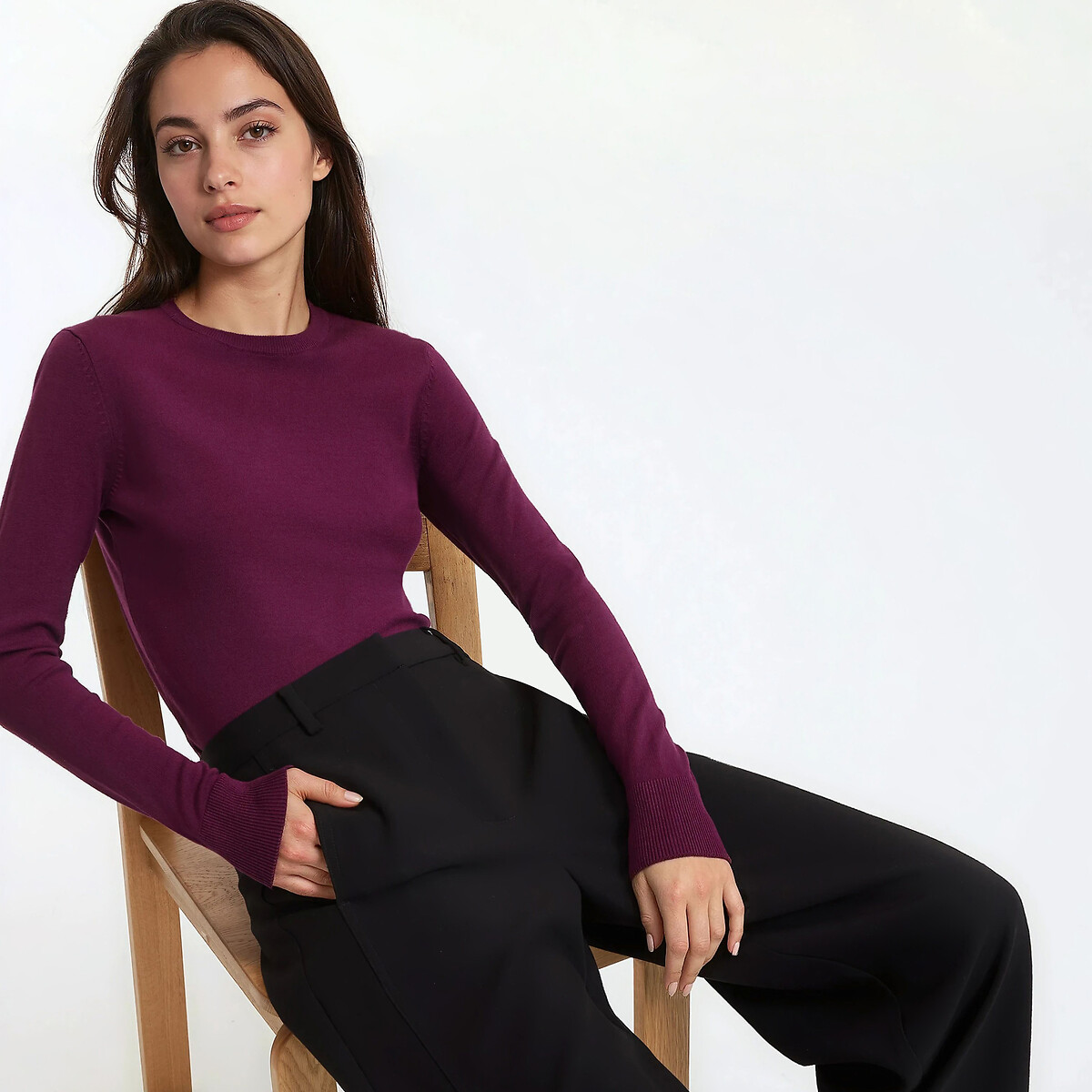 Pull col rond, manches longues