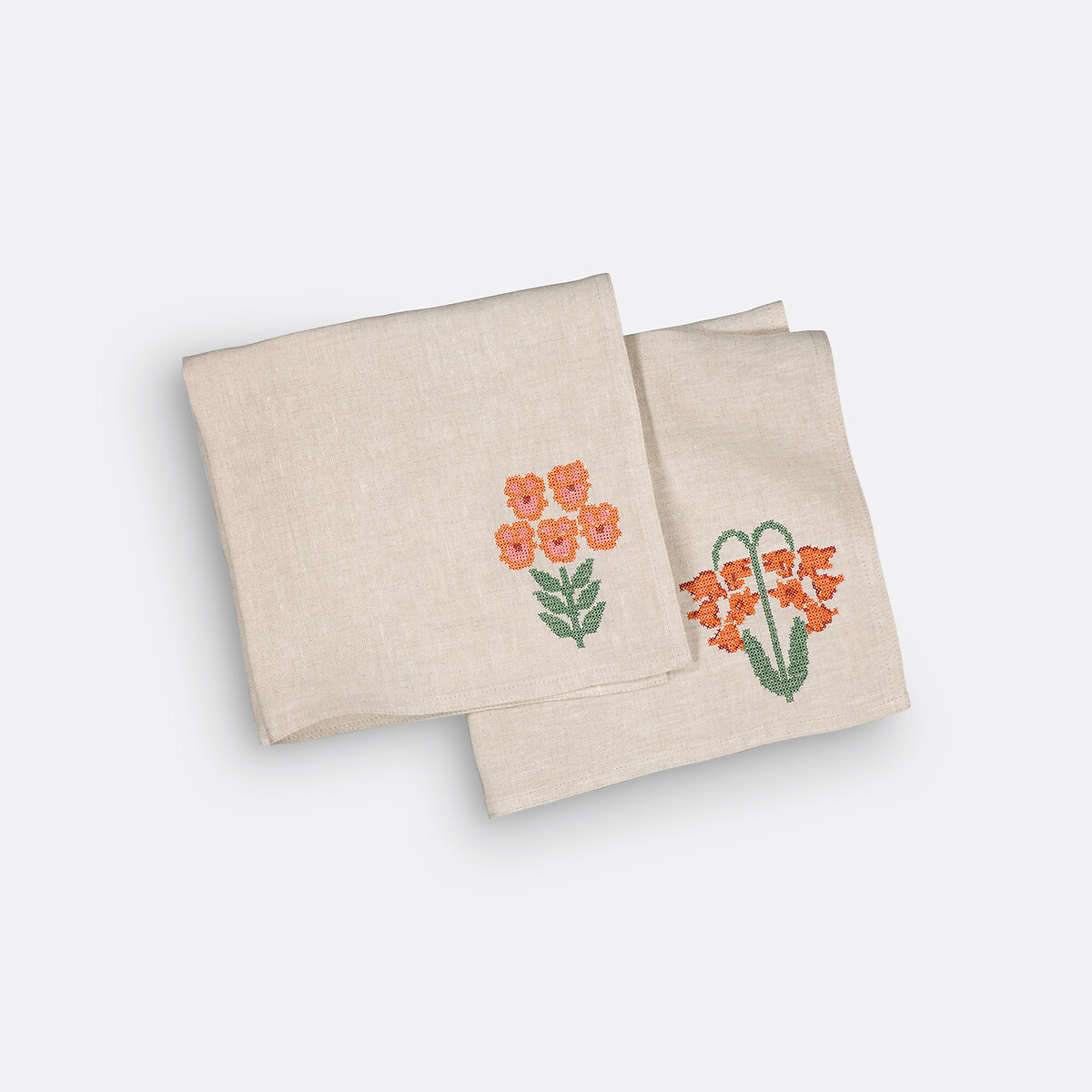 La Redoute Interieurs Set Of 2 Harlig Embroidered Linen Napkins Unisex Natural Medium