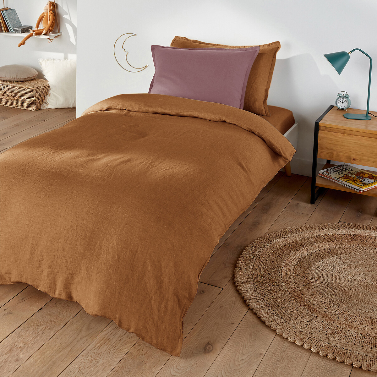 La Redoute Interieurs Linot Plain 100% Washed Linen Duvet Cover Unisex Caramel Double (200X200cm)