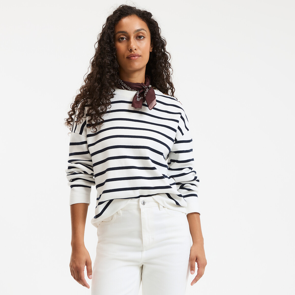 La Redoute Collections Breton Striped Cotton Jumper Women's Ivory / Navy Stripe Xxl