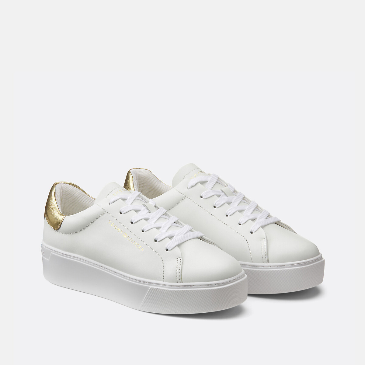 Tommy Hilfiger Court Leather Platform Trainers Women's White/Gold-Coloured Size 41 (7)