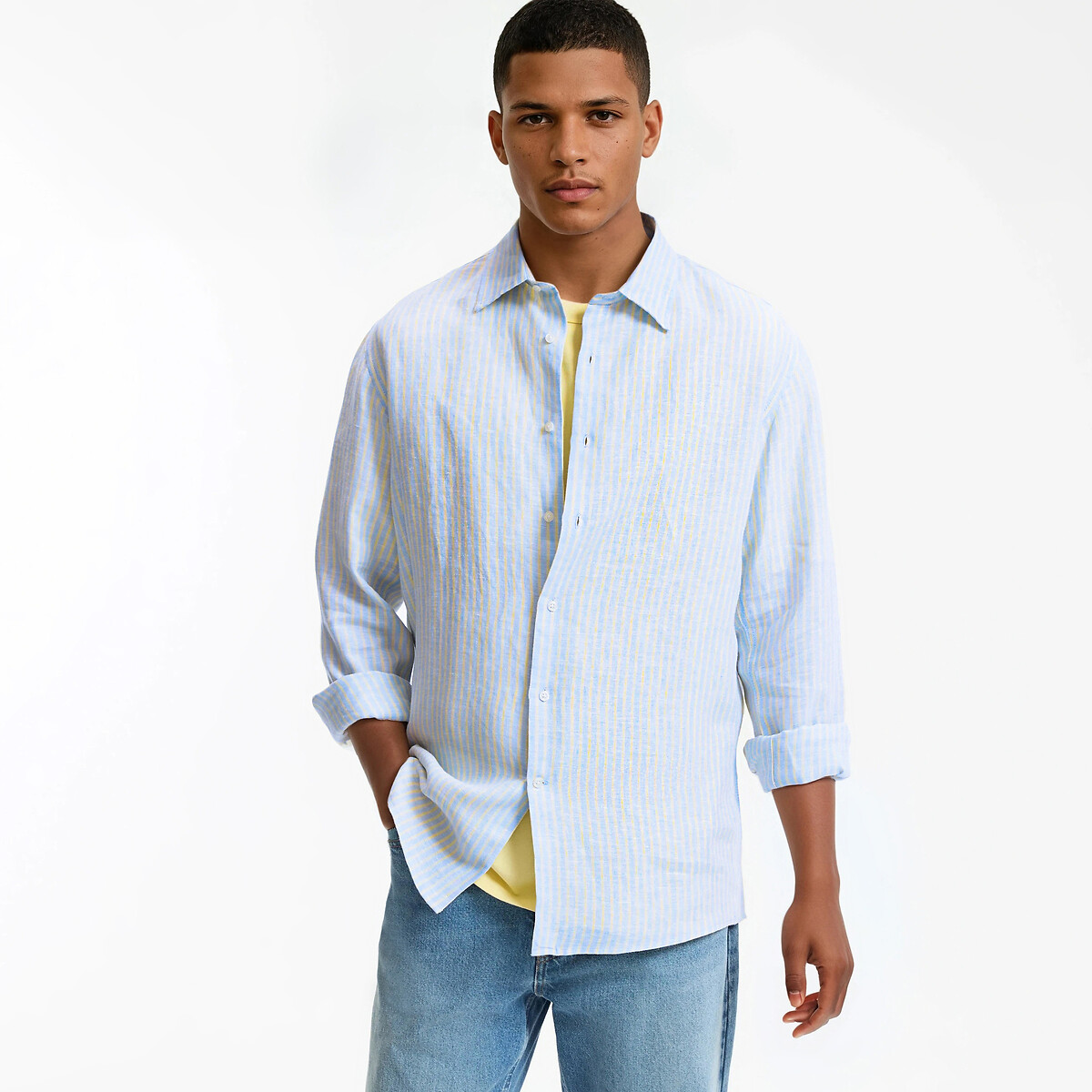 Chemise droite en lin, manches longues
