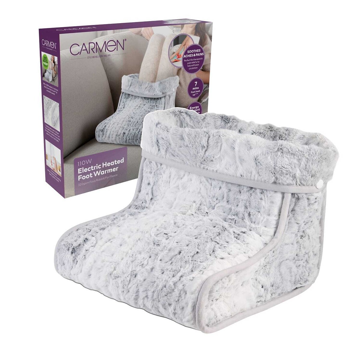 Carmen Heated Faux Fur Foot Warmer Unisex Grey