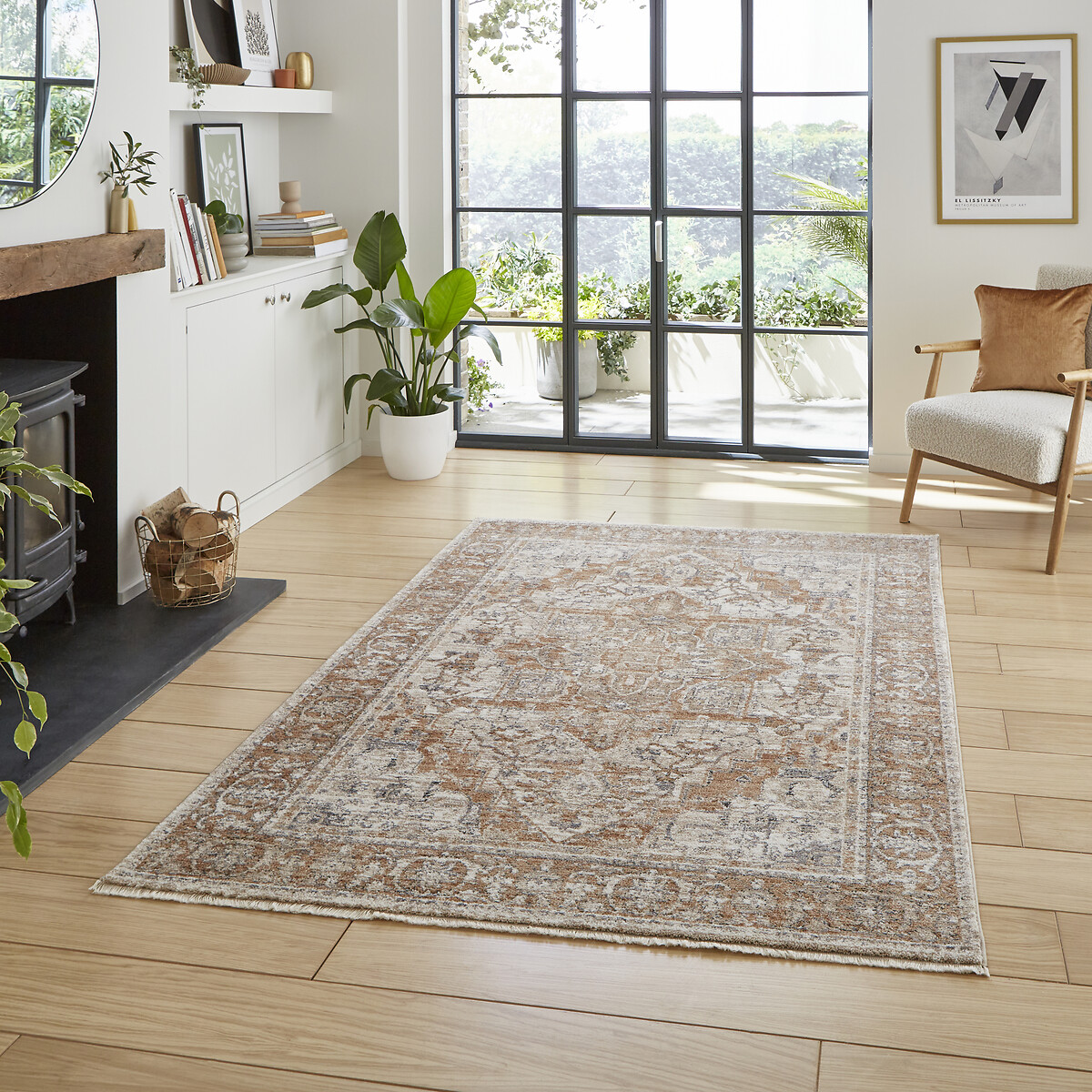 So'home Unisex Terracotta Vintage Border Distressed Rug Medium