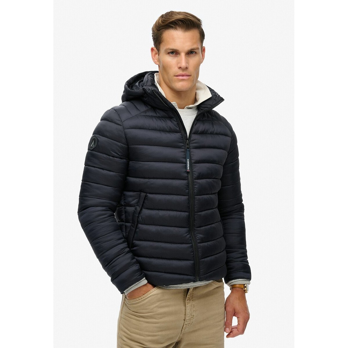 Superdry Men's Navy Blue Sports Hooded Padded Jacket Large