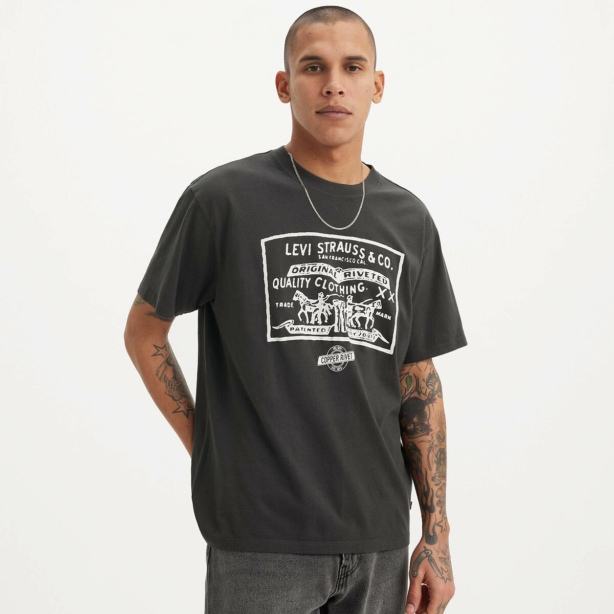 Levi's Men's Black Vintage Printed Cotton T-Shirt With Crew Neck Small