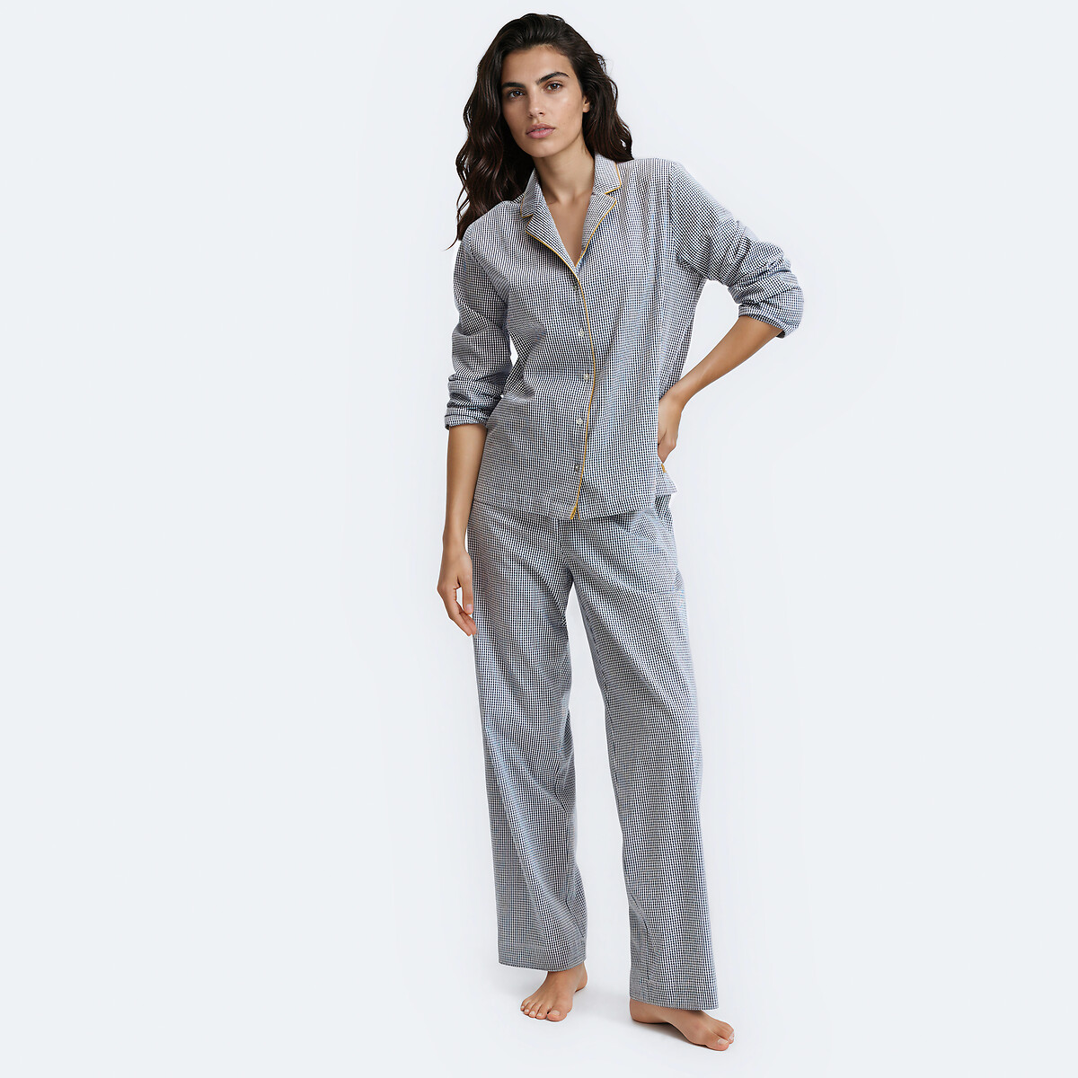 La Redoute Collections Gingham Poplin Pyjamas Women's Blue Gingham Check Extra Small