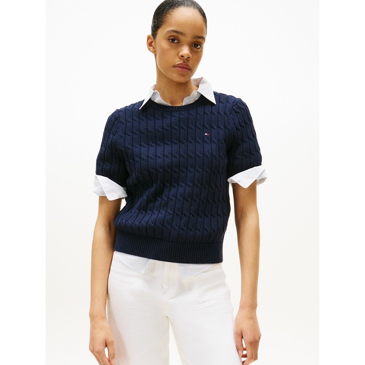 Tommy Hilfiger Trui met korte mouwen CO CABLE MID GG S/S C-NK SWT